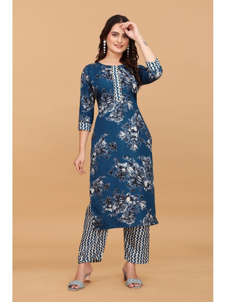     			zasvo Crepe Printed Straight Women's Kurti - Blue ( Pack of 1 )