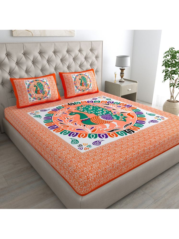     			Cosito Cotton Ethnic 1 Double with 2 Pillow Covers - Orange