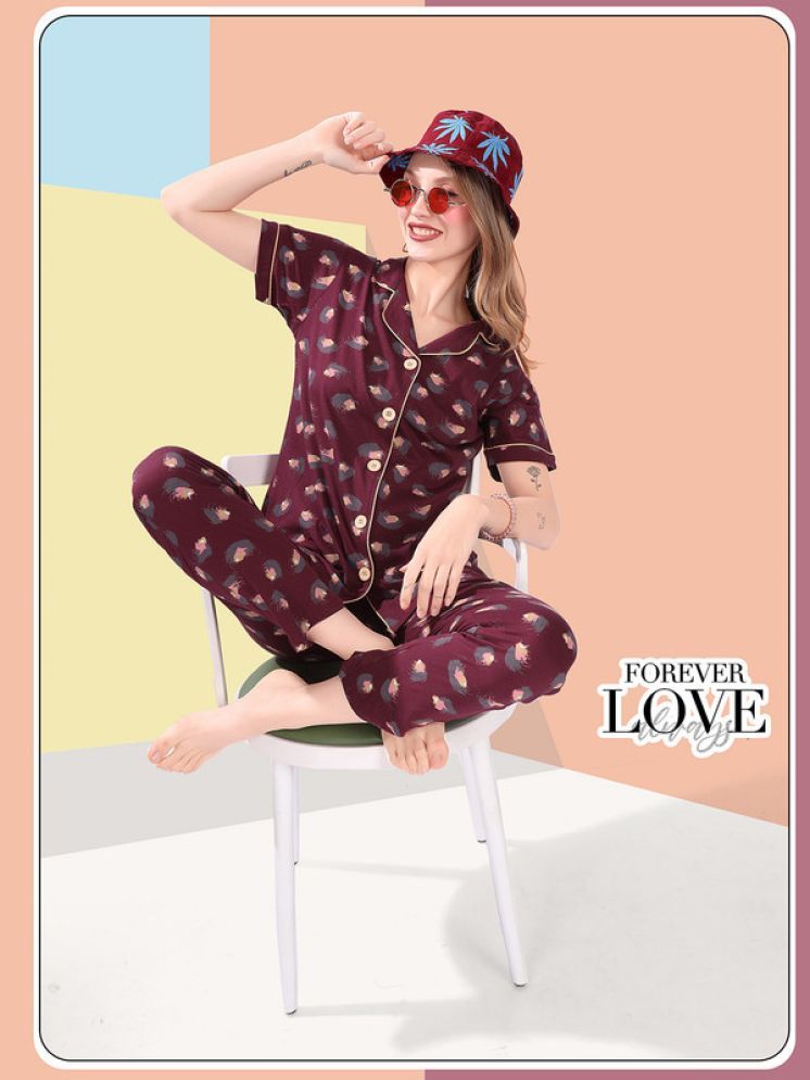     			FOMTI Maroon Cotton Women's Nightwear Nightsuit Sets ( Pack of 1 )