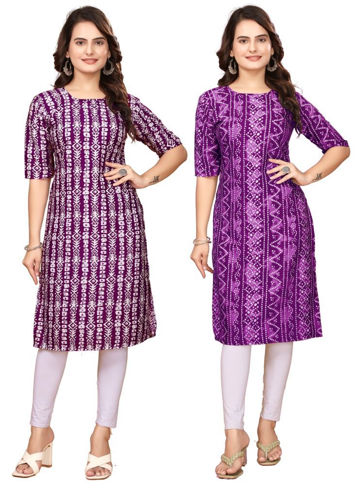     			Fashion Fair Crepe Printed Straight Women's Kurti - Maroon,Purple ( Pack of 2 )