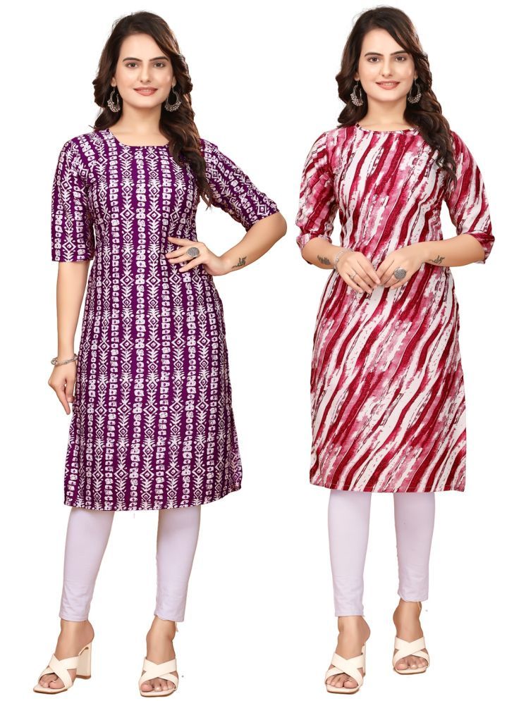     			Fashion Fair Crepe Printed Straight Women's Kurti - Maroon,Red ( Pack of 2 )