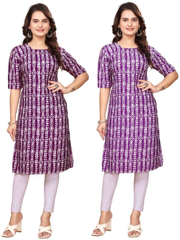     			Fashion Fair Crepe Printed Straight Women's Kurti - Maroon,Lavender ( Pack of 2 )