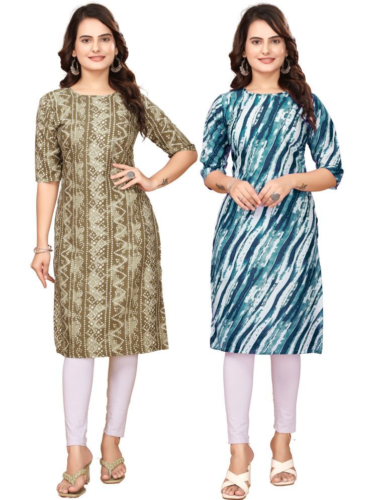     			Fashion Fair Crepe Printed Straight Women's Kurti - Multicolor,Navy Blue ( Pack of 2 )