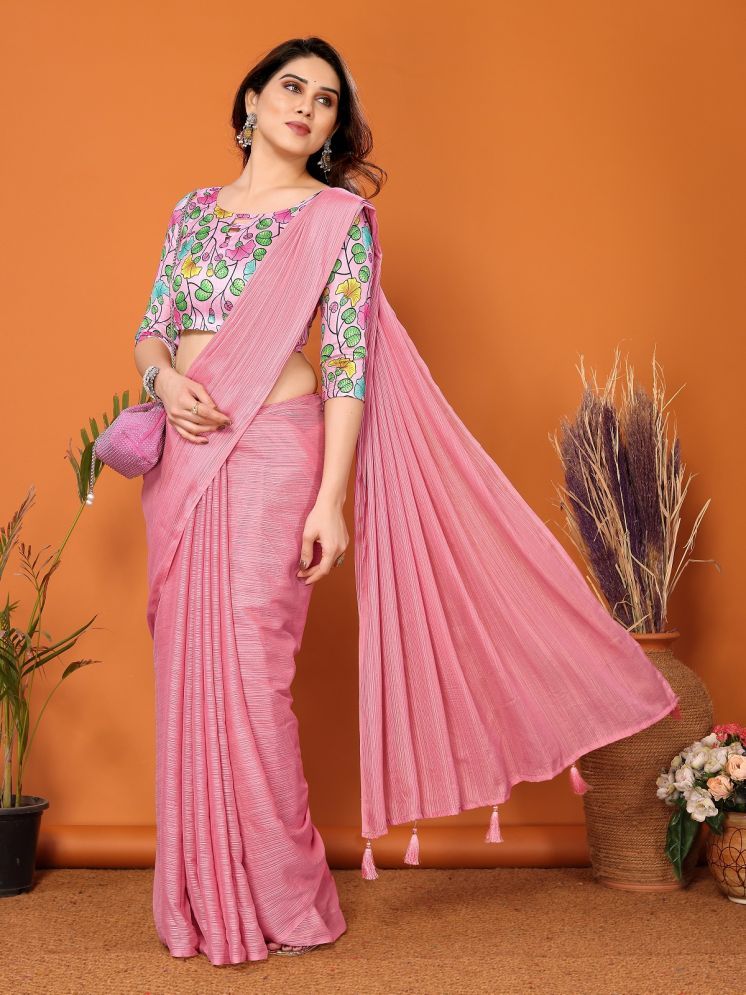     			Gazal Fashions Polyester Printed Saree With Blouse Piece - Fluorescent Pink ( Pack of 1 )