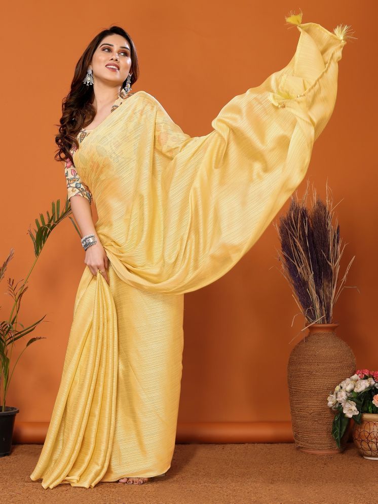     			Gazal Fashions Polyester Printed Saree With Blouse Piece - Yellow ( Pack of 1 )