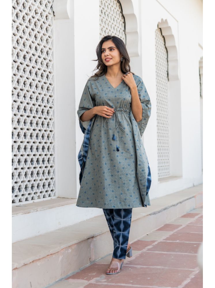     			Kohsh Cotton Printed Kurti With Pants Women's Stitched Salwar Suit - Grey ( Pack of 1 )