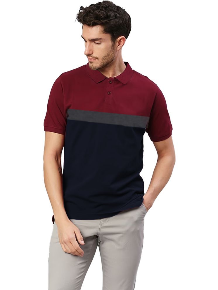     			Leotude Cotton Blend Regular Fit Colorblock Half Sleeves Men's Polo T Shirt - Maroon ( Pack of 1 )