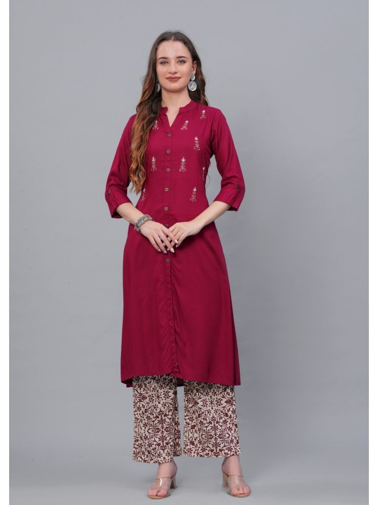     			MAUKA Rayon Solid Kurti With Palazzo Women's Stitched Salwar Suit - Maroon ( Pack of 1 )