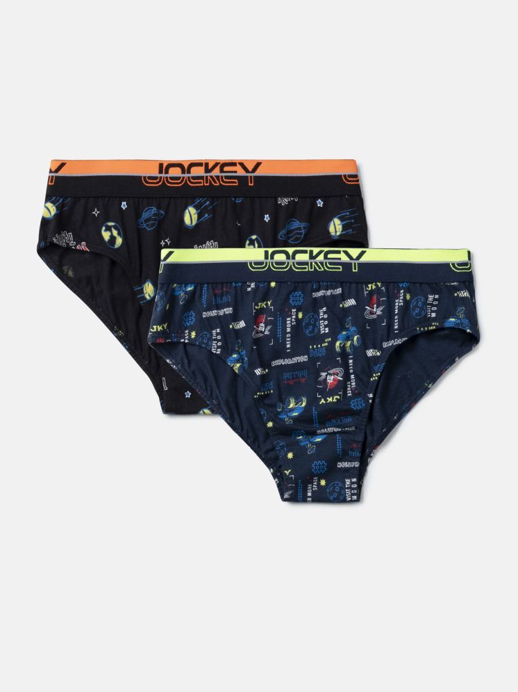     			Jockey PB04 Boys Cotton Elastane Stretch Printed Brief - Black & Navy (Pack of 2)