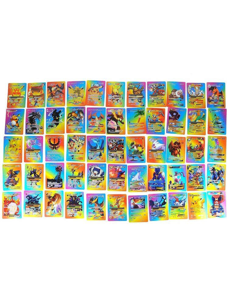     			Rainbow Poke Cards Booster Pack Game,Trading Cards with Action Booster Packs Assorted Card with Energy, V, Vmax, Gx, Ex - 55Pcs