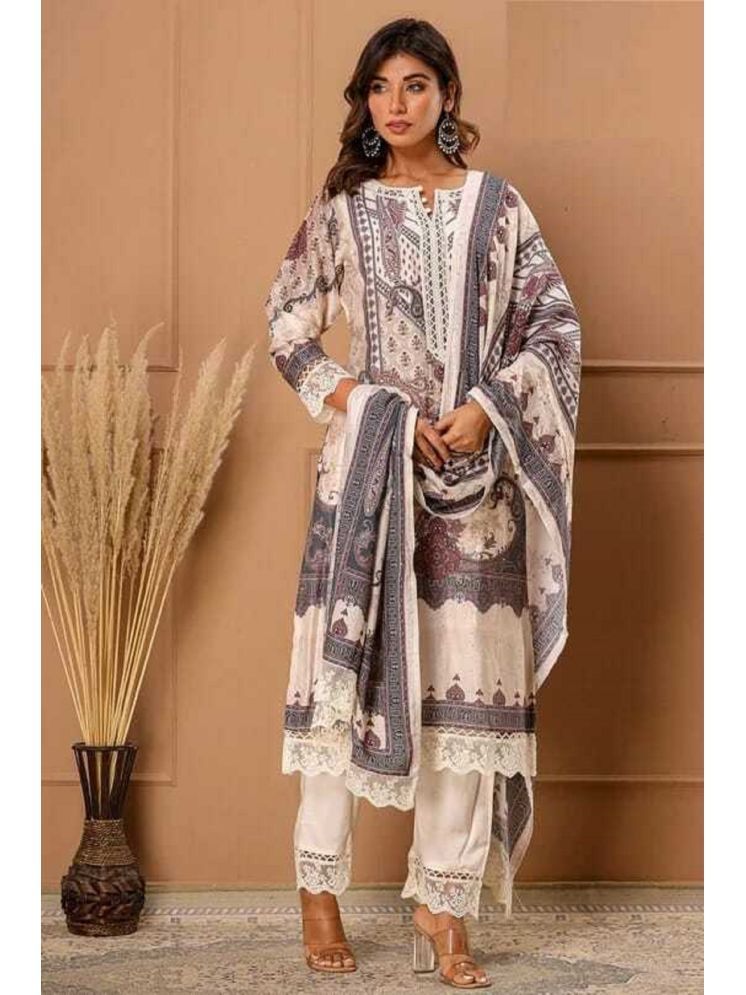     			SAREEKART FAB Silk Blend Printed Kurti With Pants Women's Stitched Salwar Suit - White ( Pack of 1 )