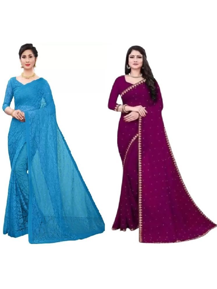     			Saadhvi Georgette Self Design Saree With Blouse Piece - Purple ( Pack of 2 )