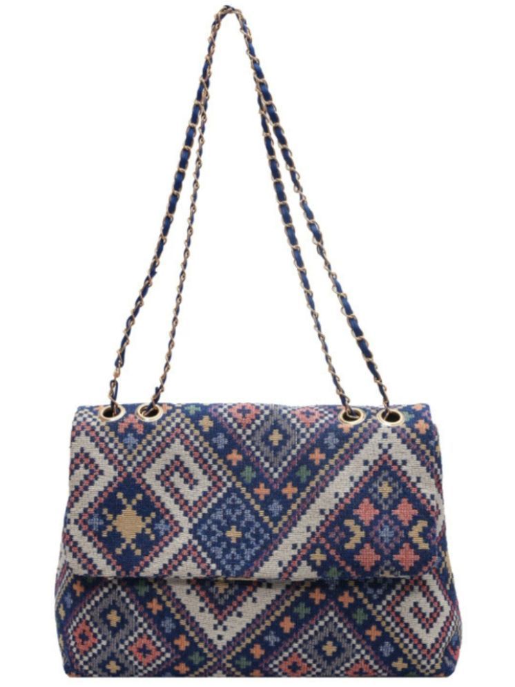     			Santorini Blue Cotton Shoulder Bag