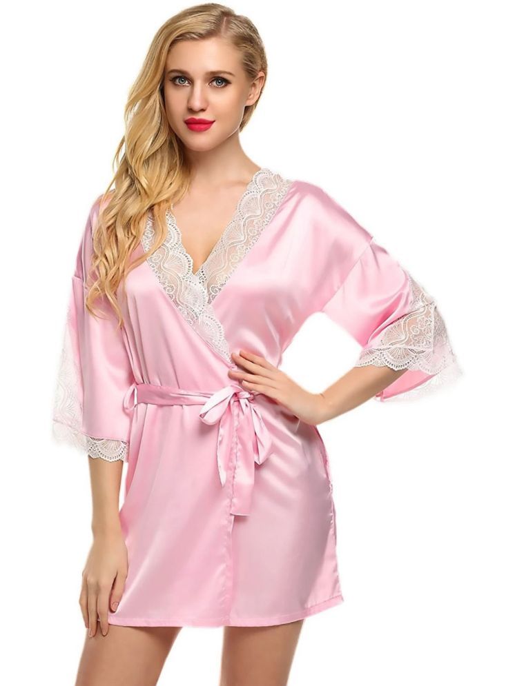     			YUZU Pink Satin Women's Nightwear Robes ( Pack of 1 )