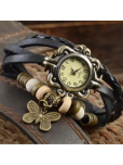 Cosmic Black Leather Analog Womens Watch