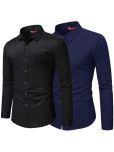 Yugnik Cotton Blend Slim Fit Full Sleeves Men's Formal Shirt - Navy Blue ( Pack of 2 )