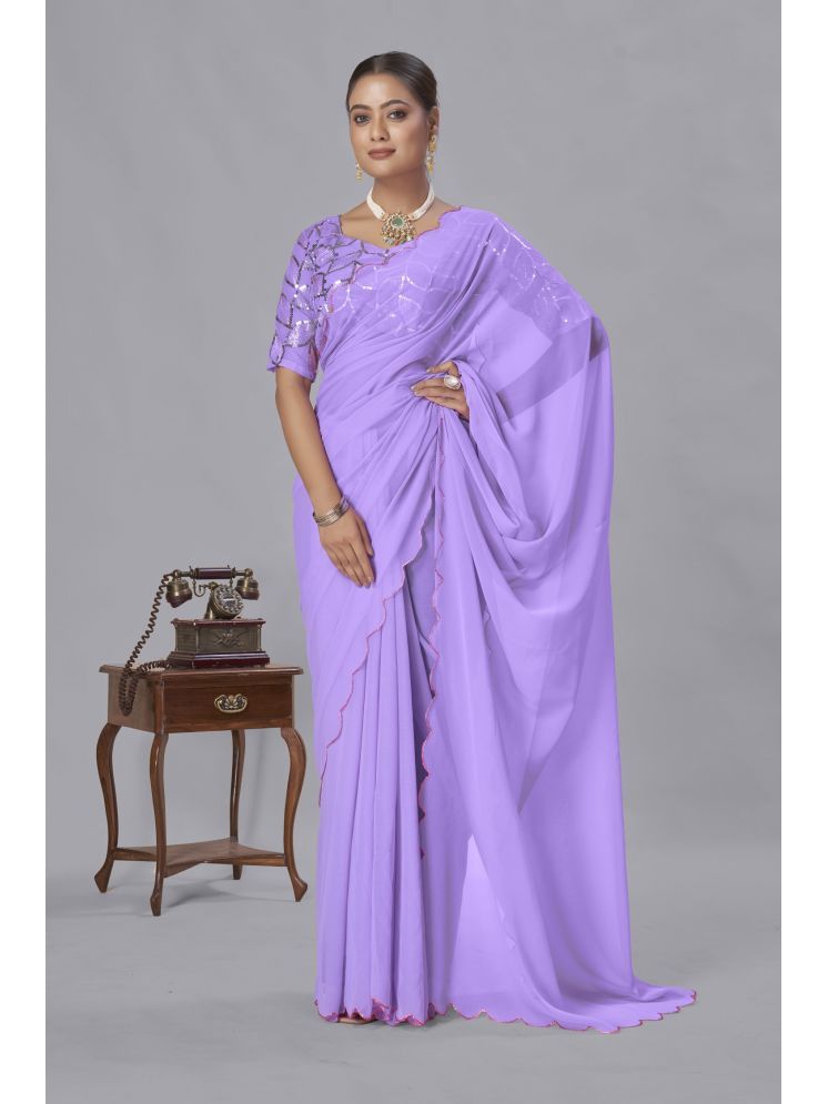     			A TO Z CART Georgette Solid Saree With Blouse Piece - Lavender ( Pack of 1 )