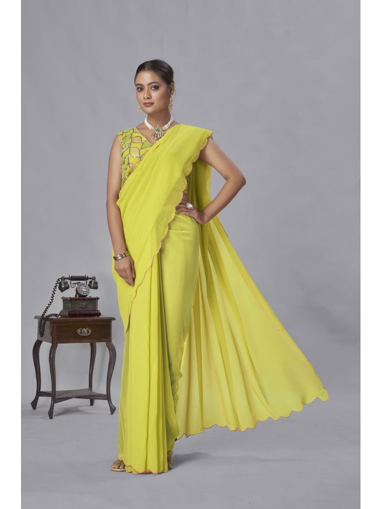     			A TO Z CART Georgette Solid Saree With Blouse Piece - Lime Green1 ( Pack of 1 )