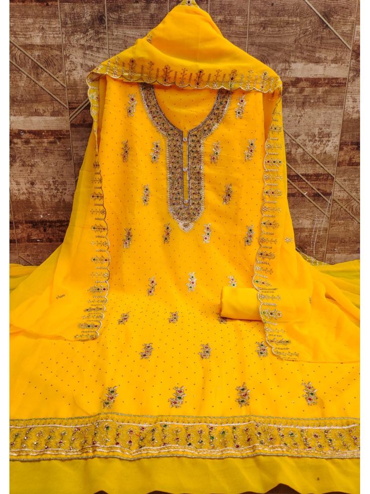     			ALSHOP Unstitched Georgette Embellished Dress Material - Yellow ( Pack of 1 )