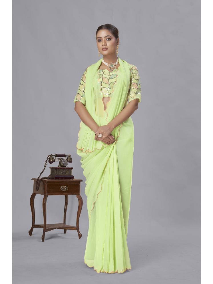     			Aika Georgette Solid Saree With Blouse Piece - LightGreen ( Pack of 1 )