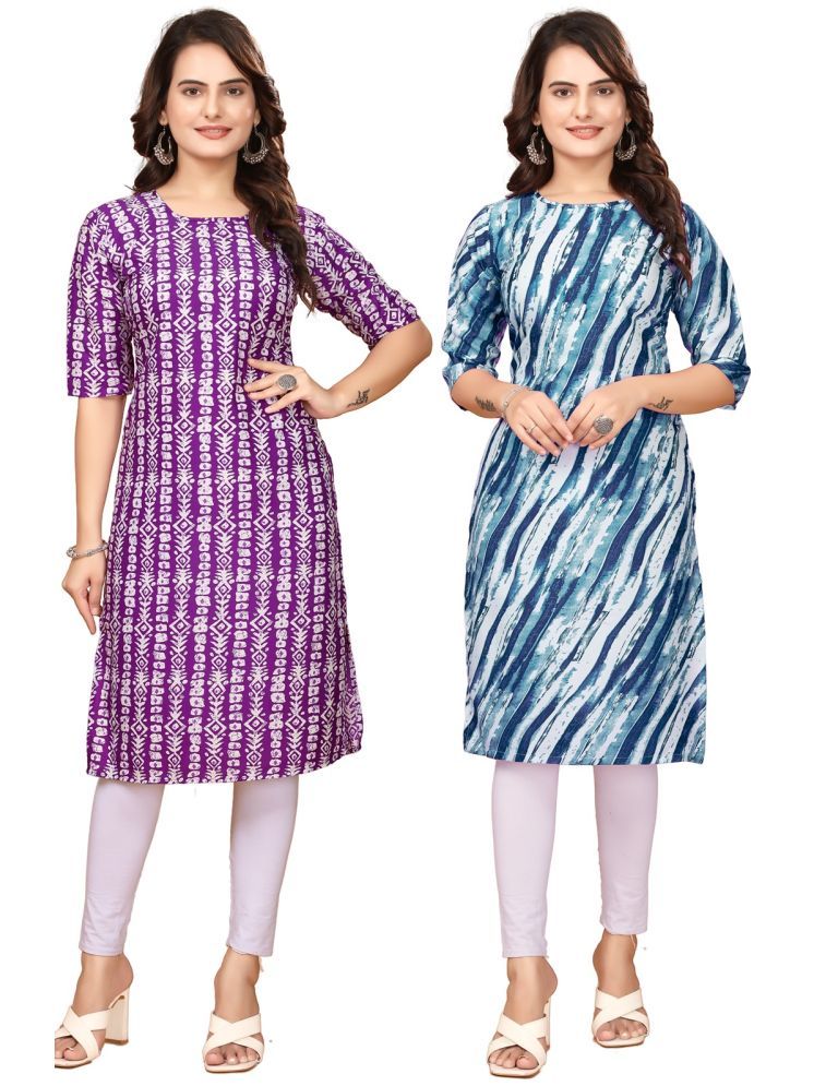     			CAMERON STYLE Crepe Printed Straight Women's Kurti - Lavender,Blue ( Pack of 2 )