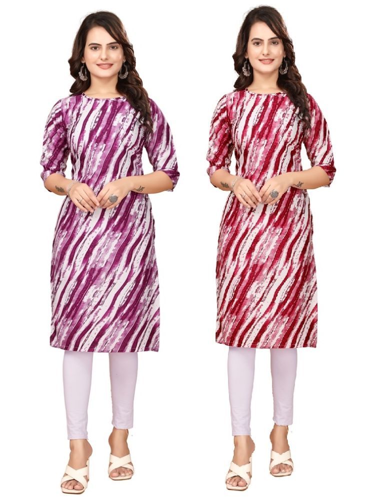     			CAMERON STYLE Crepe Printed Straight Women's Kurti - Purple,Red ( Pack of 2 )