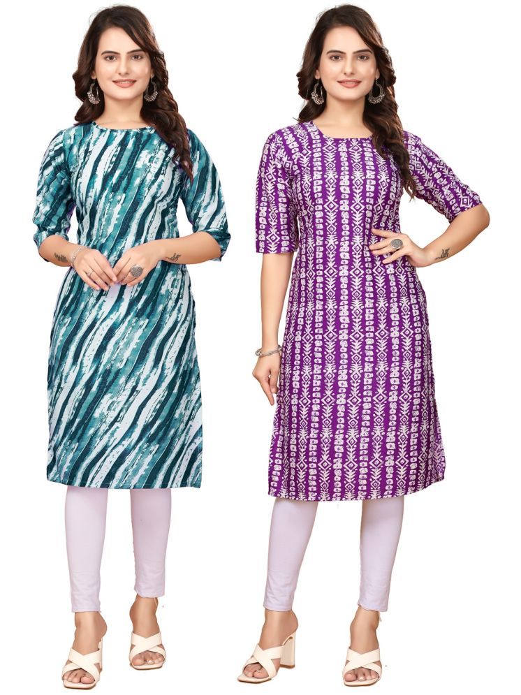     			CAMERON STYLE Crepe Printed Straight Women's Kurti - Navy Blue,Lavender ( Pack of 2 )