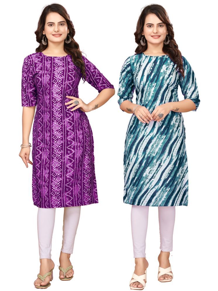     			CAMERON STYLE Crepe Printed Straight Women's Kurti - Purple,Navy Blue ( Pack of 2 )