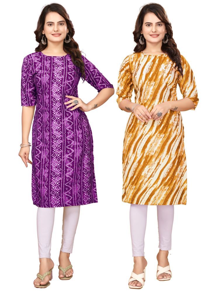     			CAMERON STYLE Crepe Printed Straight Women's Kurti - Purple,Yellow ( Pack of 2 )