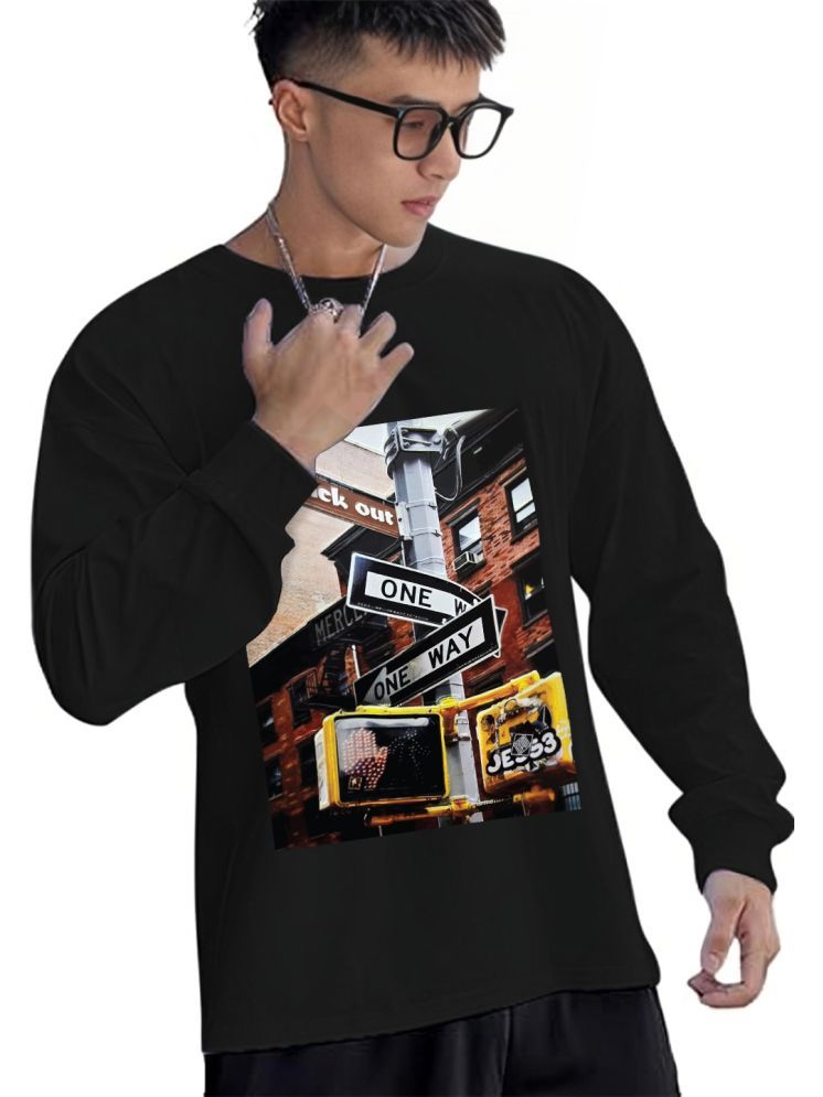     			Chkokko Cotton Blend Oversized Fit Printed Full Sleeves Men's Round T-Shirt - Black ( Pack of 1 )