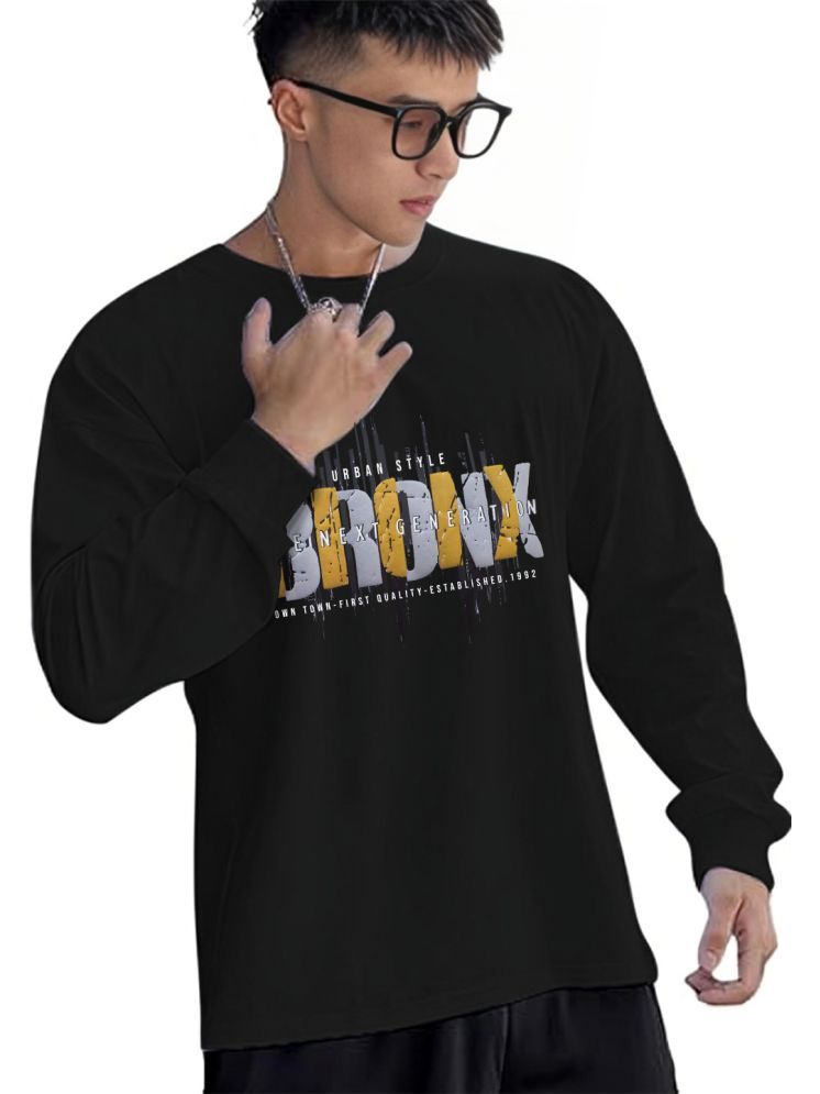     			Chkokko Cotton Blend Oversized Fit Printed Full Sleeves Men's Round T-Shirt - Black ( Pack of 1 )