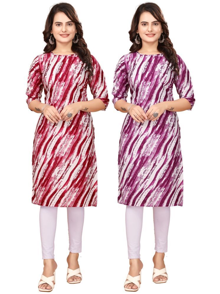     			Fashion Fair Crepe Printed Straight Women's Kurti - Red,Purple ( Pack of 2 )