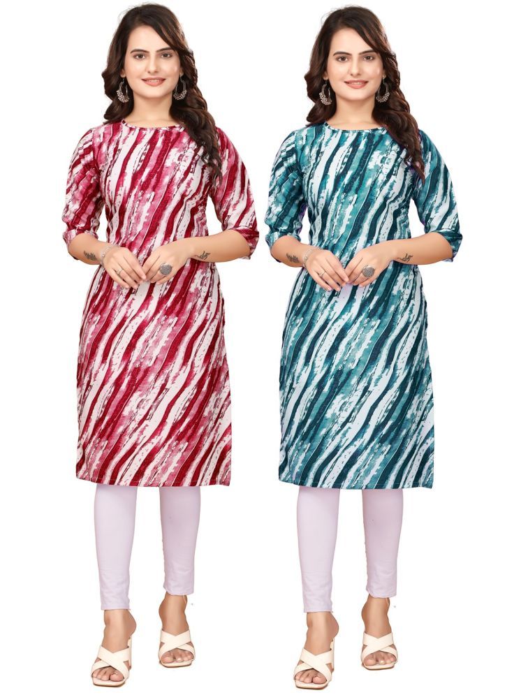     			Fashion Fair Crepe Printed Straight Women's Kurti - Red,Navy Blue ( Pack of 2 )