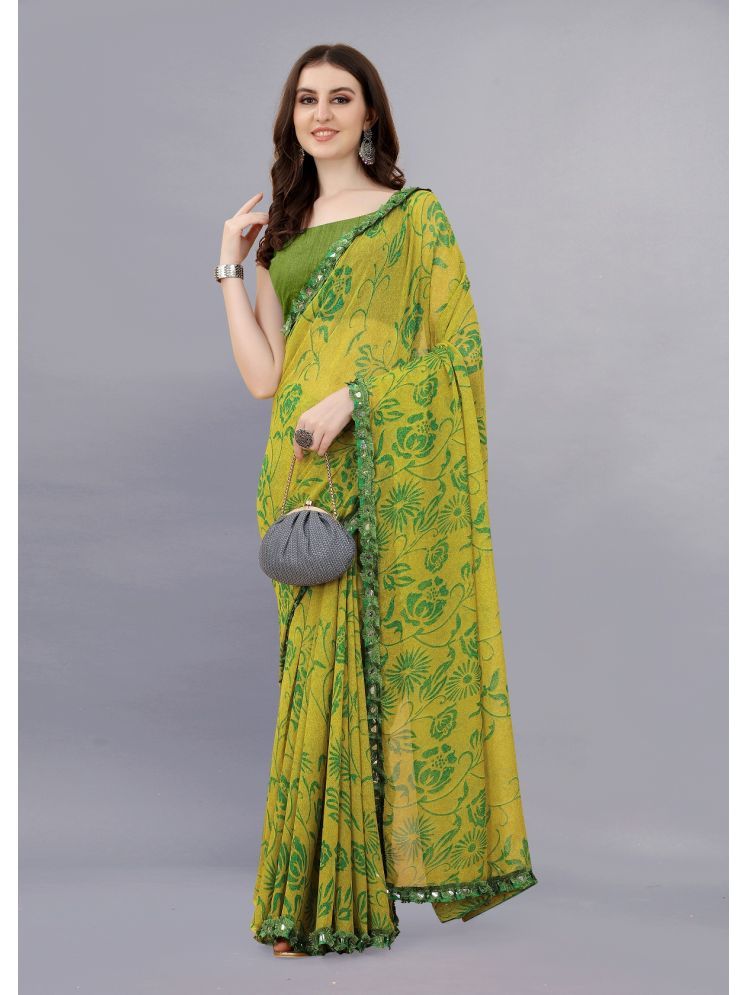     			Gazal Fashions Georgette Printed Saree With Blouse Piece - Yellow ( Pack of 1 )