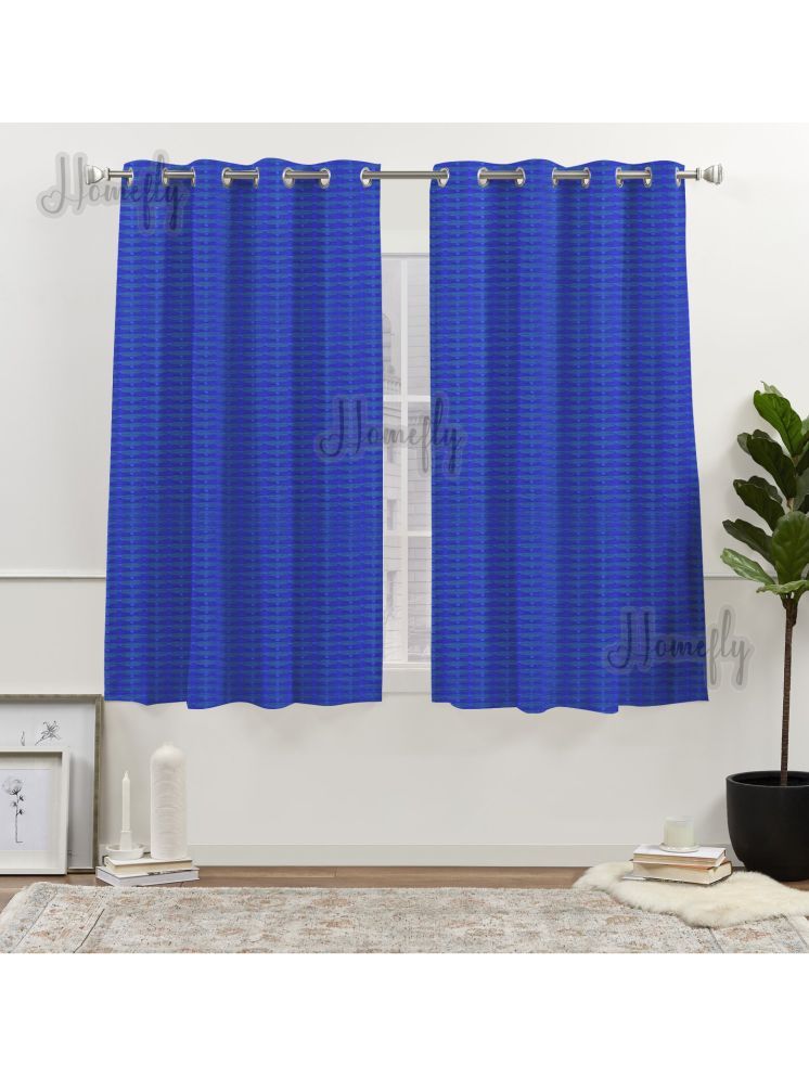     			HOMEFLY Horizontal Striped Room Darkening Eyelet Curtain 5 ft ( Pack of 2 ) - Blue