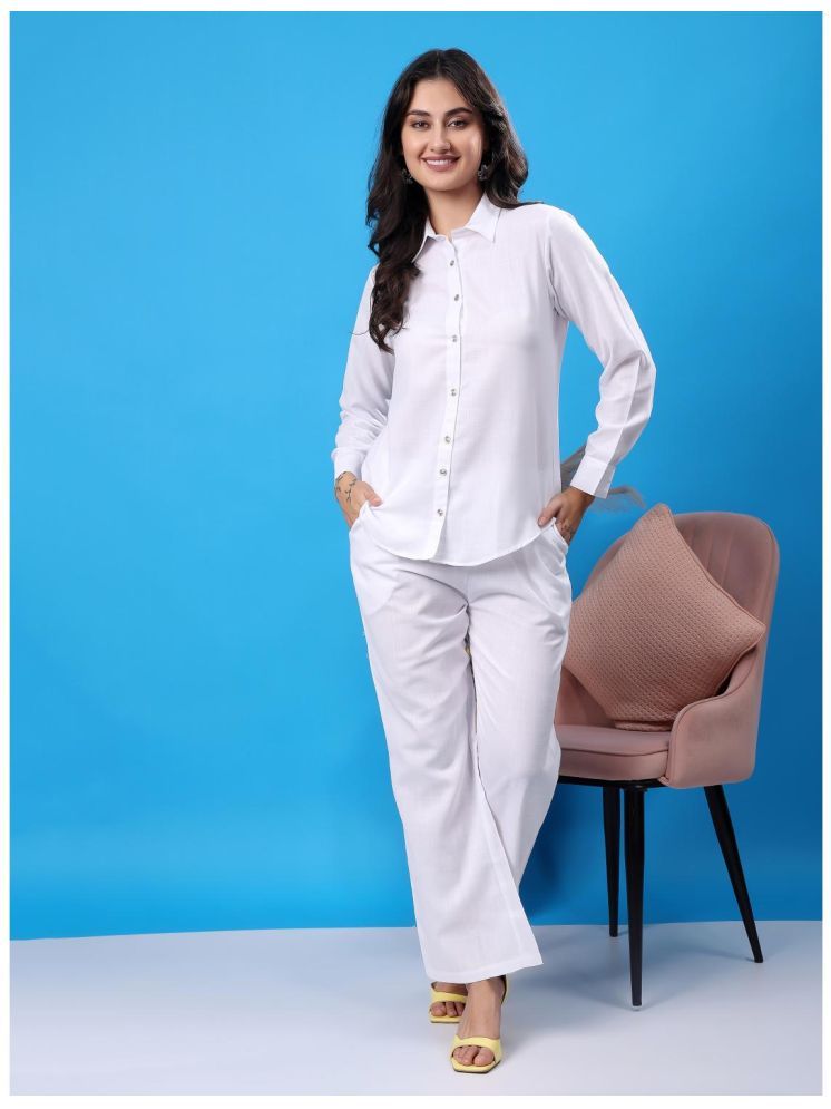     			Hangup White Solid Pant Top Set