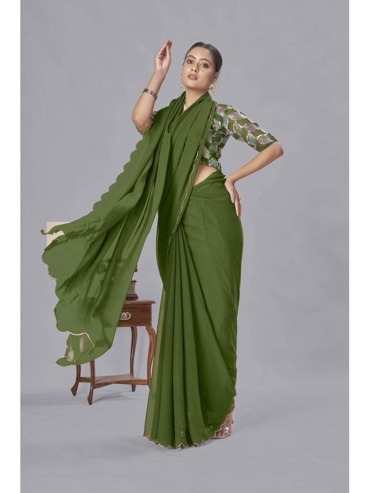     			Lady Shopi Georgette Solid Saree With Blouse Piece - Green ( Pack of 1 )