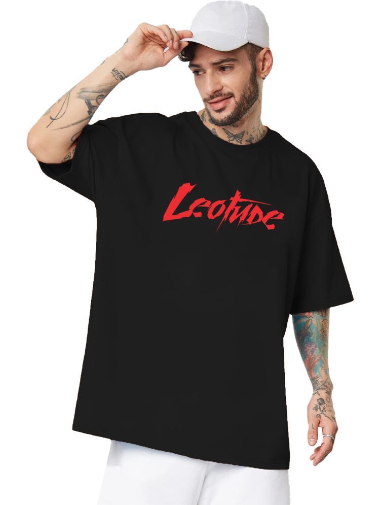     			Leotude Cotton Blend Oversized Fit Printed Half Sleeves Men's Round T-Shirt - Black ( Pack of 1 )