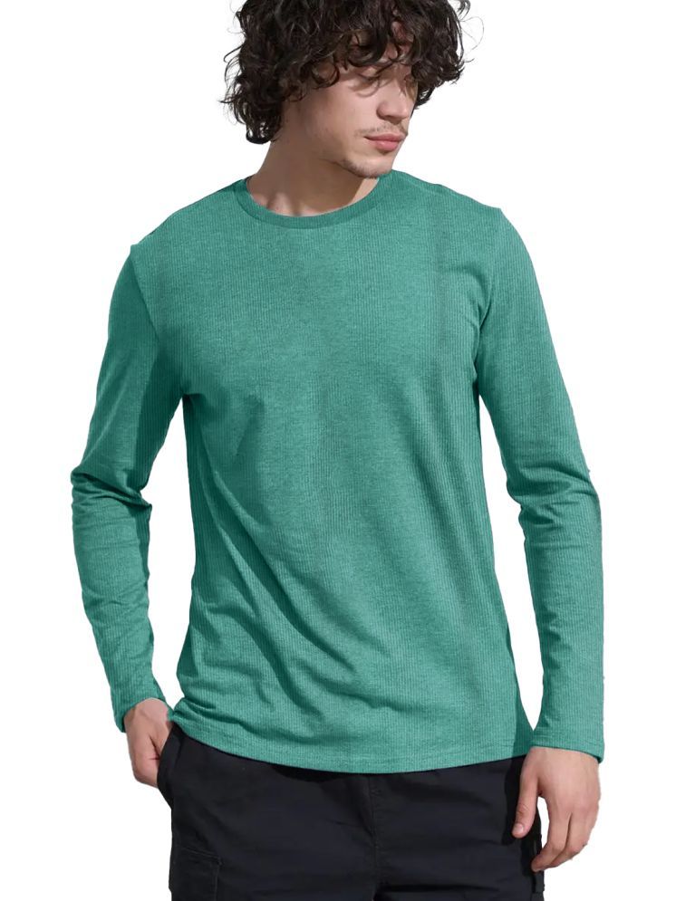     			Leotude Cotton Blend Regular Fit Striped Full Sleeves Men's Round T-Shirt - Green ( Pack of 1 )