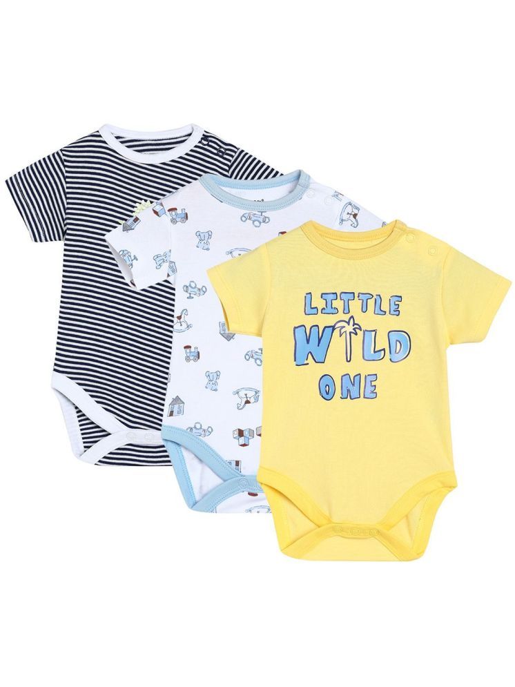     			MINI KLUB Multicolor Cotton Bodysuit For Baby Boy ( Pack of 3 )