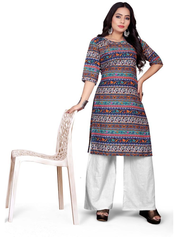     			THE PRIVATE LABLE Rayon Printed Straight Women's Kurti - Blue ( Pack of 1 )