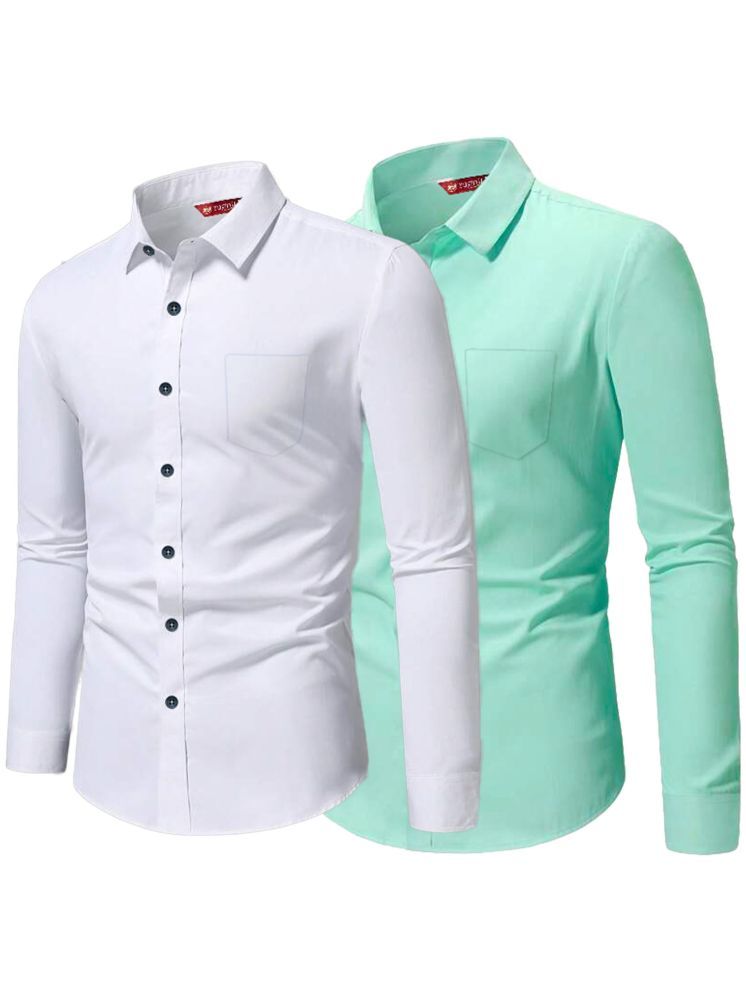     			Yugnik Cotton Blend Slim Fit Full Sleeves Men's Formal Shirt - Mint Green ( Pack of 2 )