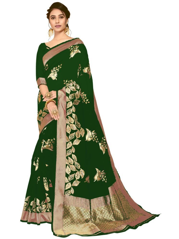     			kedar fab Jacquard Woven Saree With Blouse Piece - Green ( Pack of 1 )