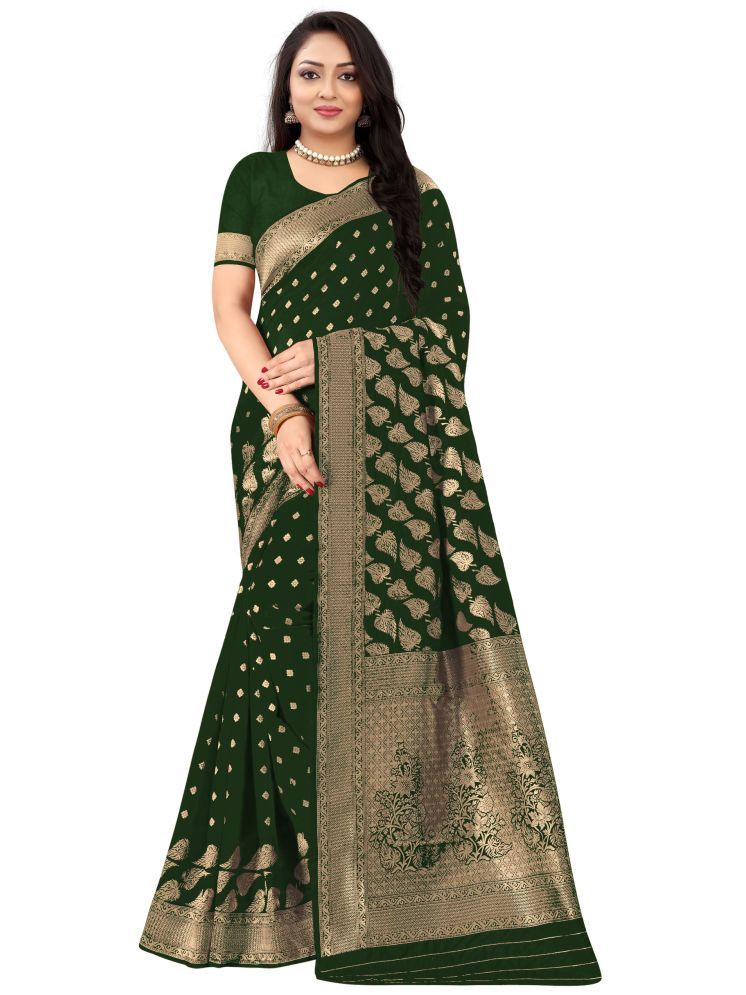     			kedar fab Jacquard Woven Saree With Blouse Piece - Green ( Pack of 1 )