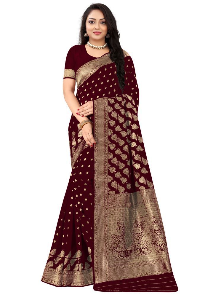     			kedar fab Jacquard Woven Saree With Blouse Piece - Maroon ( Pack of 1 )