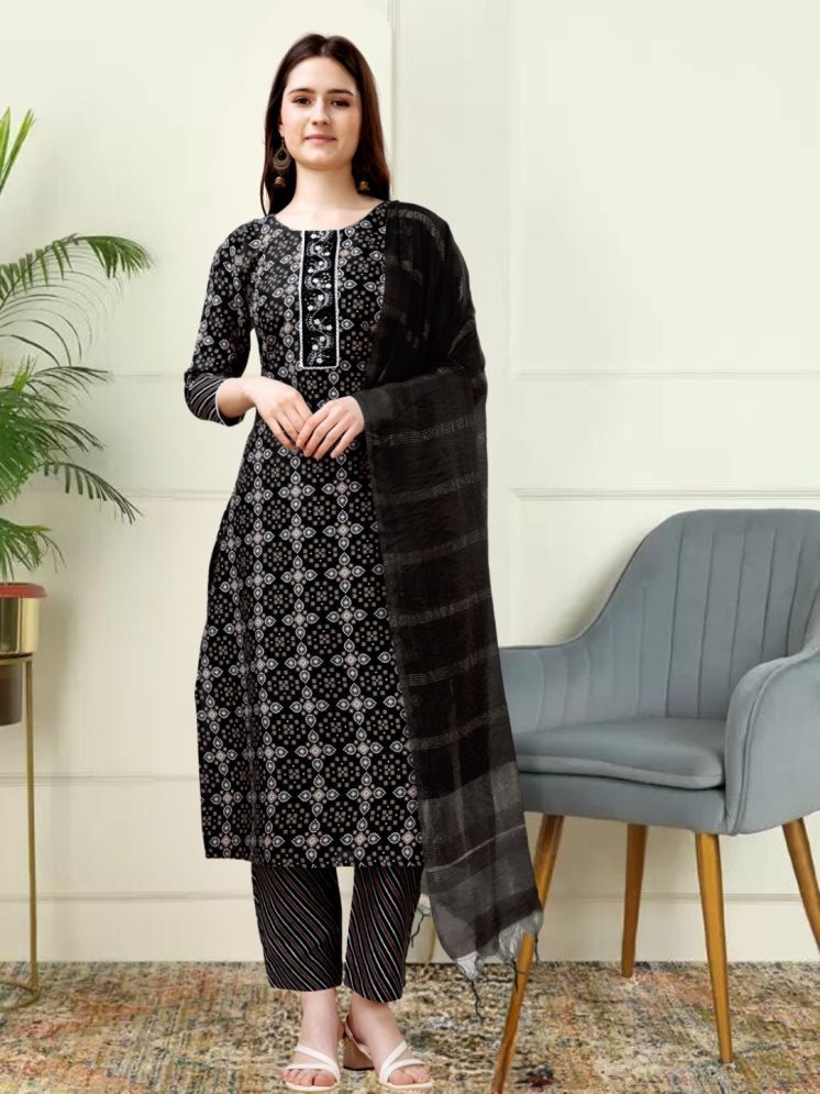     			magmina Viscose Printed Kurti With Pants Women's Stitched Salwar Suit - Black ( Pack of 1 )