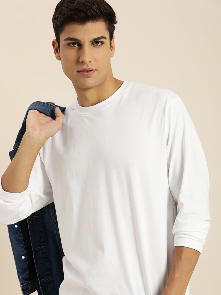     			plusperfaction Cotton Blend Regular Fit Solid Full Sleeves Men's Round T-Shirt - White ( Pack of 1 )