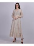 aumbe Cotton Striped Ankle Length Women's Fit & Flare Dress - Off White ( Pack of 1 )