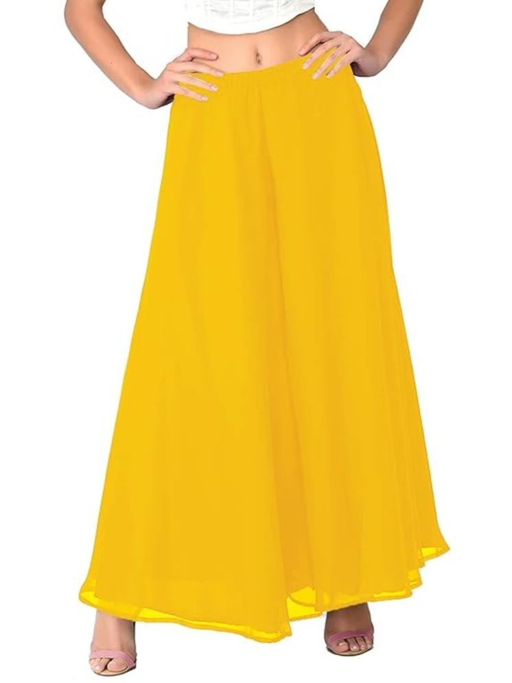     			Aura Glam - Mustard Georgette Women's Ruffled Palazzos ( Pack of 1 )