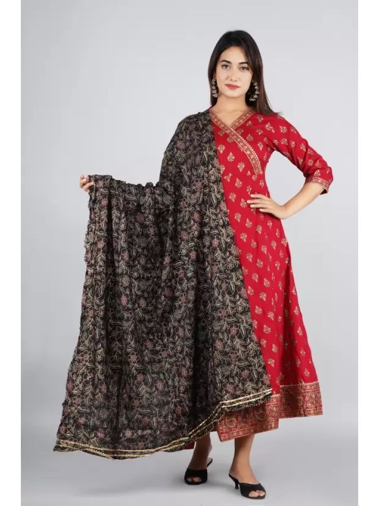     			CHICITY Rayon Printed Anarkali Women's Kurti with Dupatta - Red ( Pack of 1 )